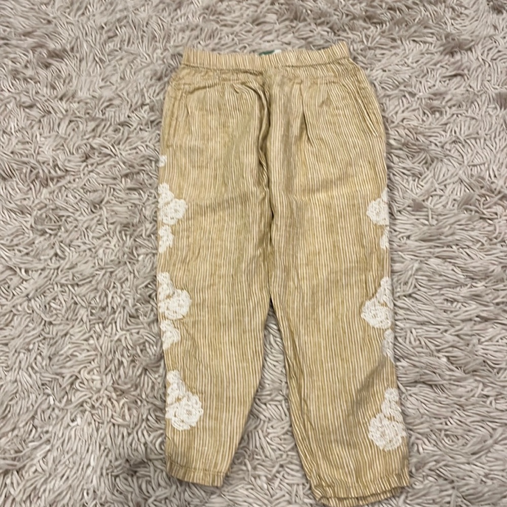 Anthropologie linen embroidered pants